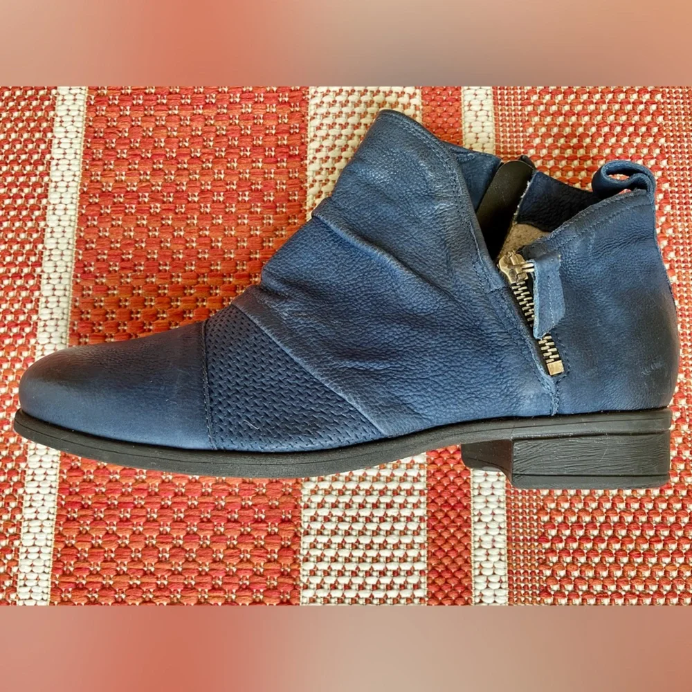 Miz Mooz Navy Leather Ankle Booties